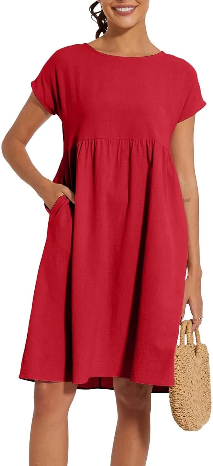 Dresses for Women 2024 Casual Summer Trendy Plus Size Short Sleeves Cute Midi Dress Boho Beach Sundress with Pockets