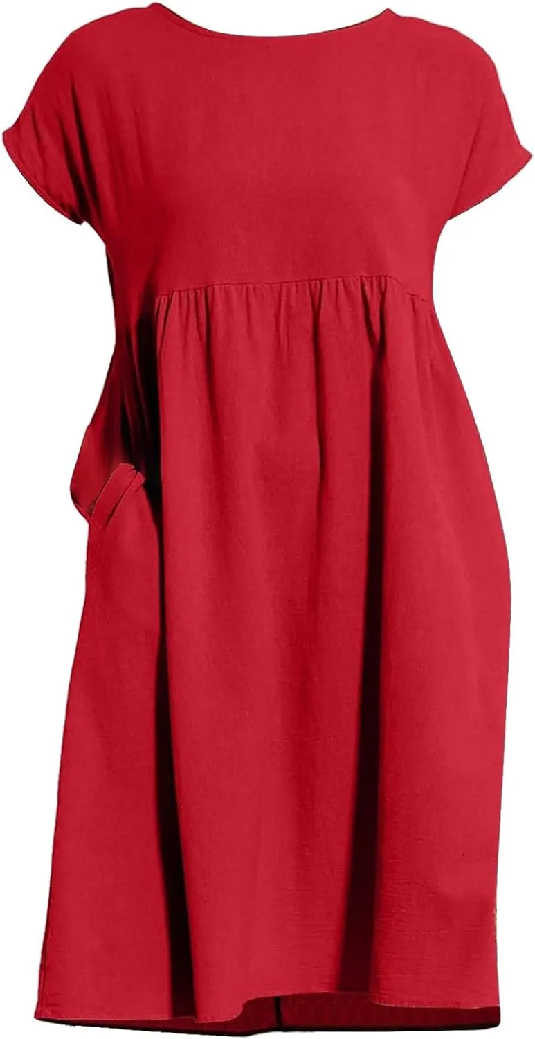 Dresses for Women 2024 Casual Summer Trendy Plus Size Short Sleeves Cute Midi Dress Boho Beach Sundress with Pockets