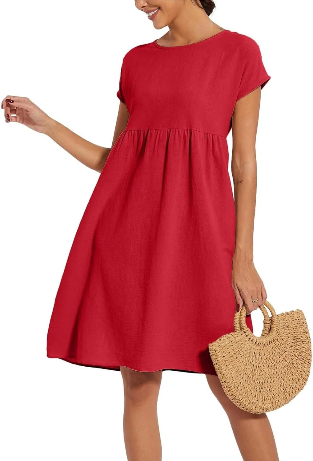 Dresses for Women 2024 Casual Summer Trendy Plus Size Short Sleeves Cute Midi Dress Boho Beach Sundress with Pockets