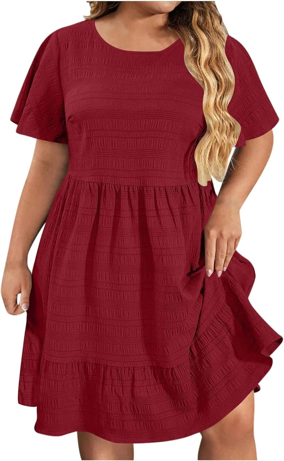 Dresses for Women 2025 Trendy Summer Beach Plus Size Midi Dresses for Curvy Women Short Sleeve Vacation Dress