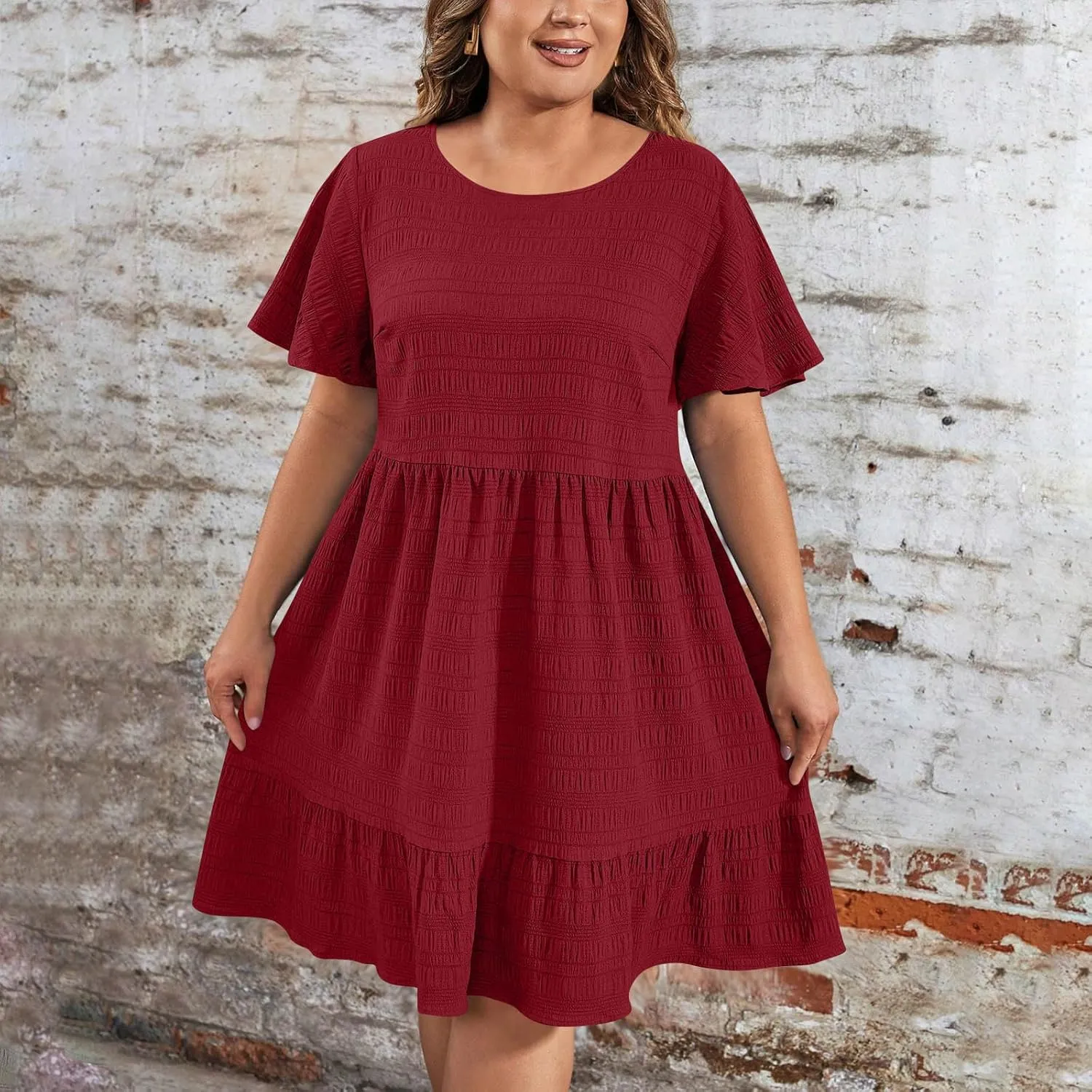 Dresses for Women 2025 Trendy Summer Beach Plus Size Midi Dresses for Curvy Women Short Sleeve Vacation Dress
