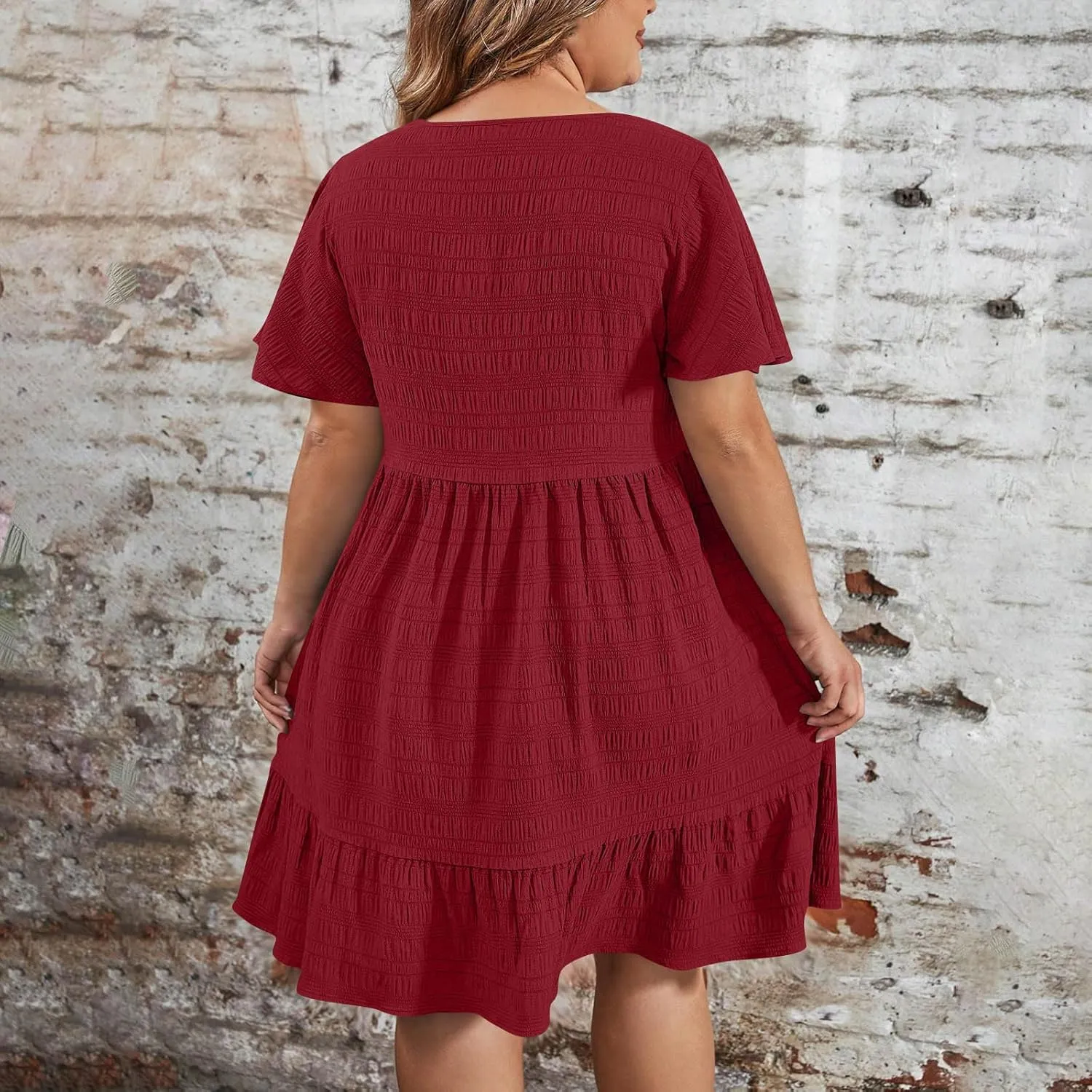 Dresses for Women 2025 Trendy Summer Beach Plus Size Midi Dresses for Curvy Women Short Sleeve Vacation Dress