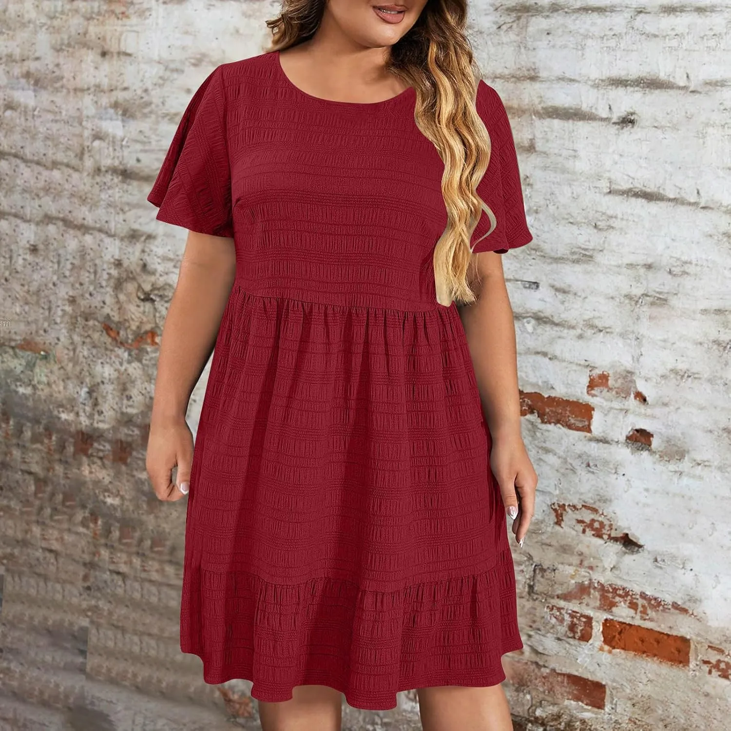Dresses for Women 2025 Trendy Summer Beach Plus Size Midi Dresses for Curvy Women Short Sleeve Vacation Dress