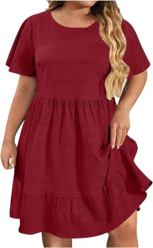 Dresses for Women 2025 Trendy Summer Beach Plus Size Midi Dresses for Curvy Women Short Sleeve Vacation Dress