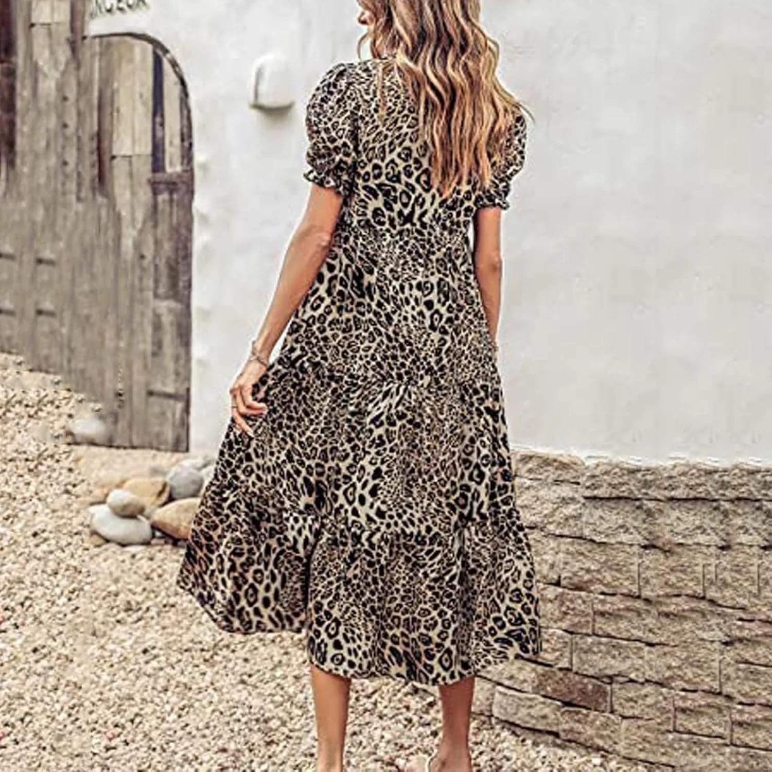 Dresses for Women Summer Puff Sleeve Crew Neck Maxi Dress Tiered Ruffle Sundress Elegant Going Out Dresses 2025