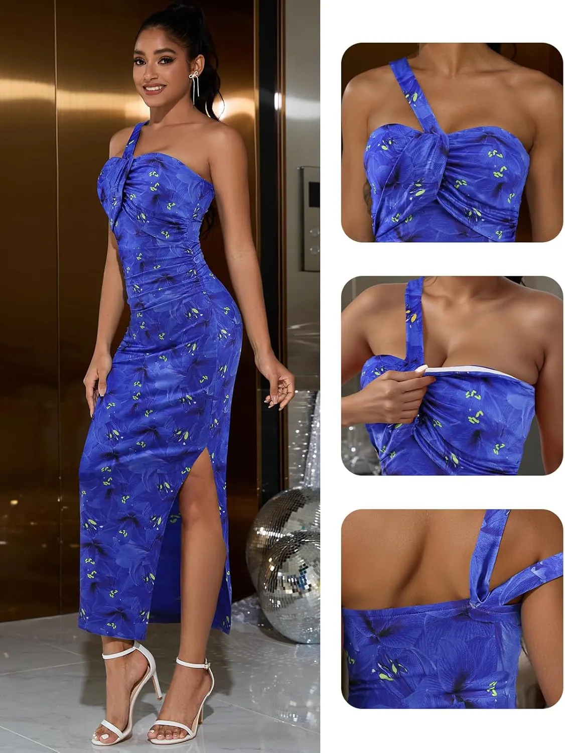 DRESSTELLS Women's Summer Maxi Bodycon Cami Dresses Tie Dye Floral Backless Long Party Club Slit Dress