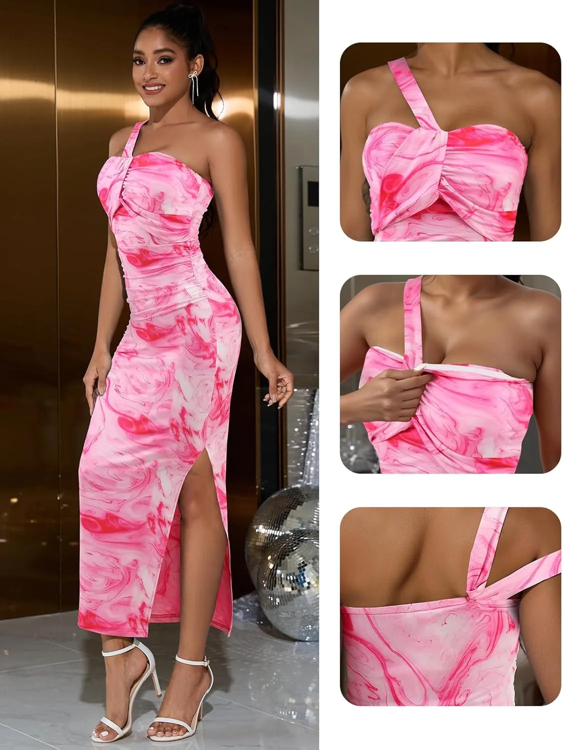 DRESSTELLS Women's Summer Maxi Bodycon Cami Dresses Tie Dye Floral Backless Long Party Club Slit Dress