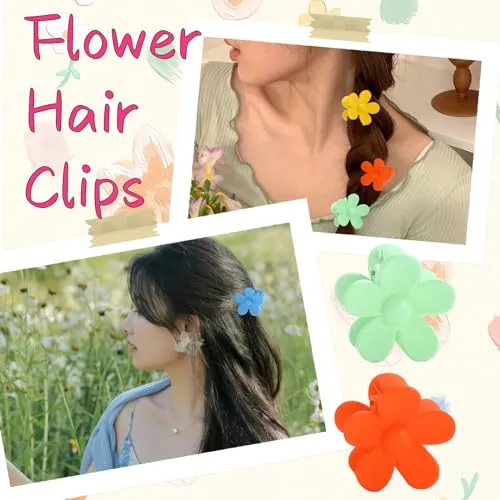 Drnytunk Flower Hair Clips Set of 16 for Women, 1.37 Inch Mini Matte Claw Clips for Thin & Thick Hair, Strong Hold Non-Slip Hair Accessories