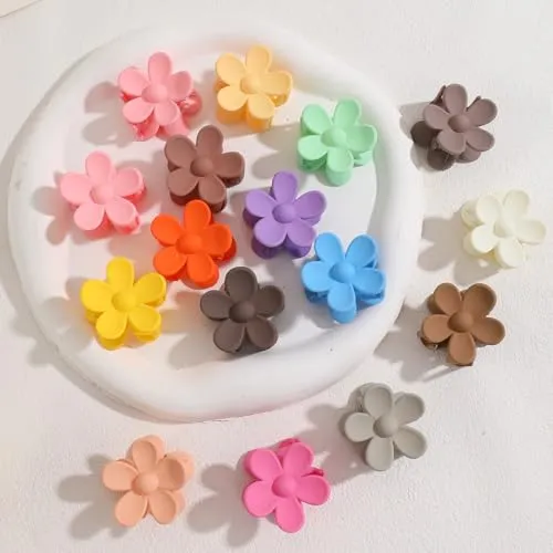 Drnytunk Flower Hair Clips Set of 16 for Women, 1.37 Inch Mini Matte Claw Clips for Thin & Thick Hair, Strong Hold Non-Slip Hair Accessories