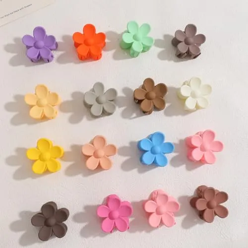 Drnytunk Flower Hair Clips Set of 16 for Women, 1.37 Inch Mini Matte Claw Clips for Thin & Thick Hair, Strong Hold Non-Slip Hair Accessories