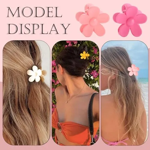 Drnytunk Flower Hair Clips Set of 16 for Women, 1.37 Inch Mini Matte Claw Clips for Thin & Thick Hair, Strong Hold Non-Slip Hair Accessories