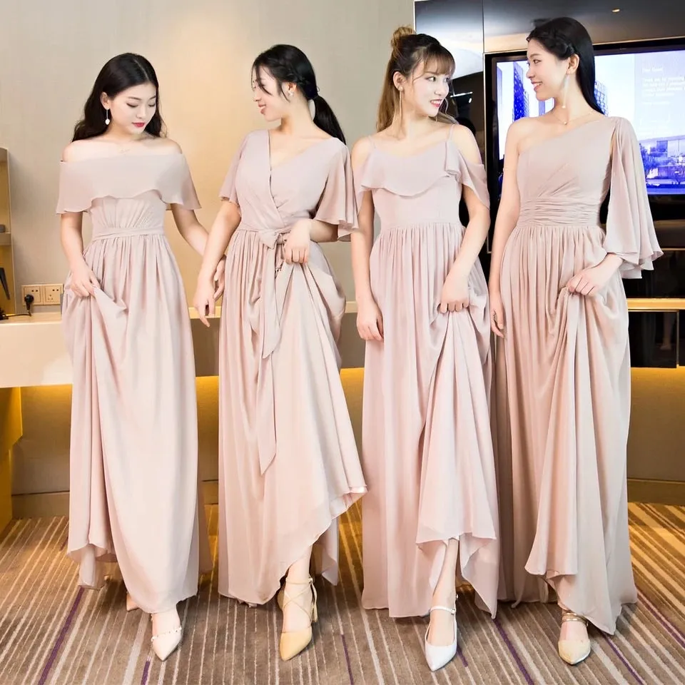 Dusty pink multi style chiffon bridesmaid dresses