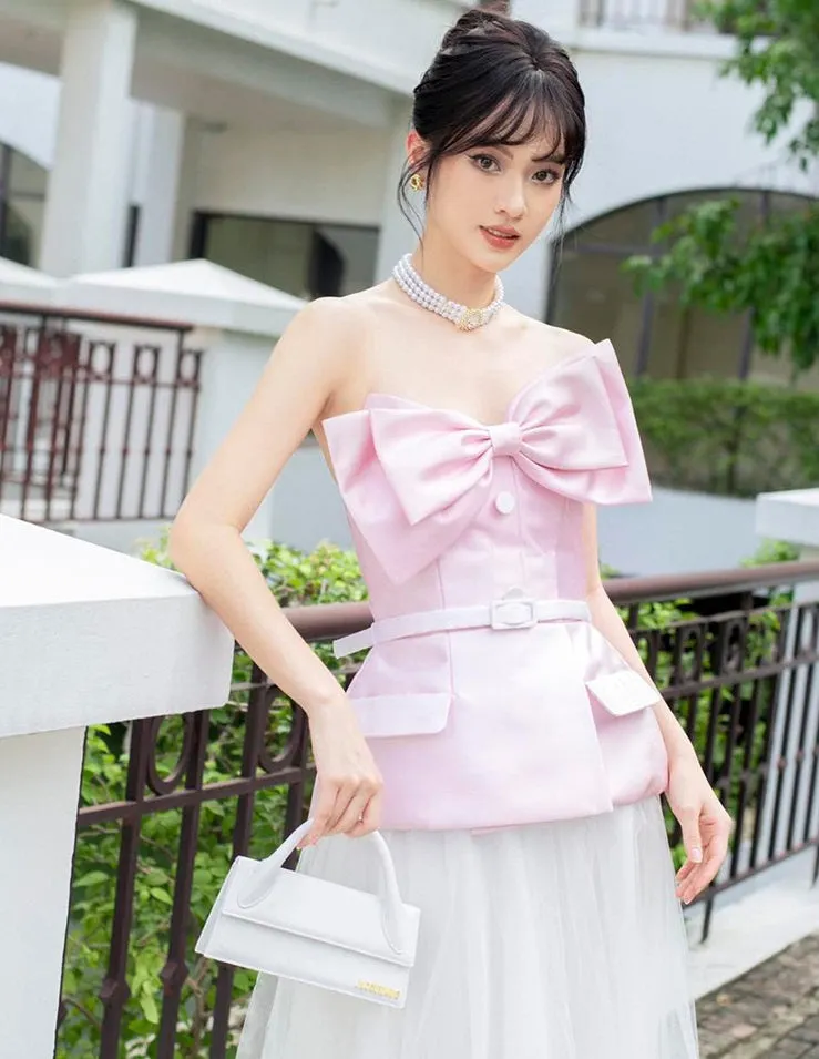 Early Spring 2023 new tube top bow top   skirt suit set- Amanha