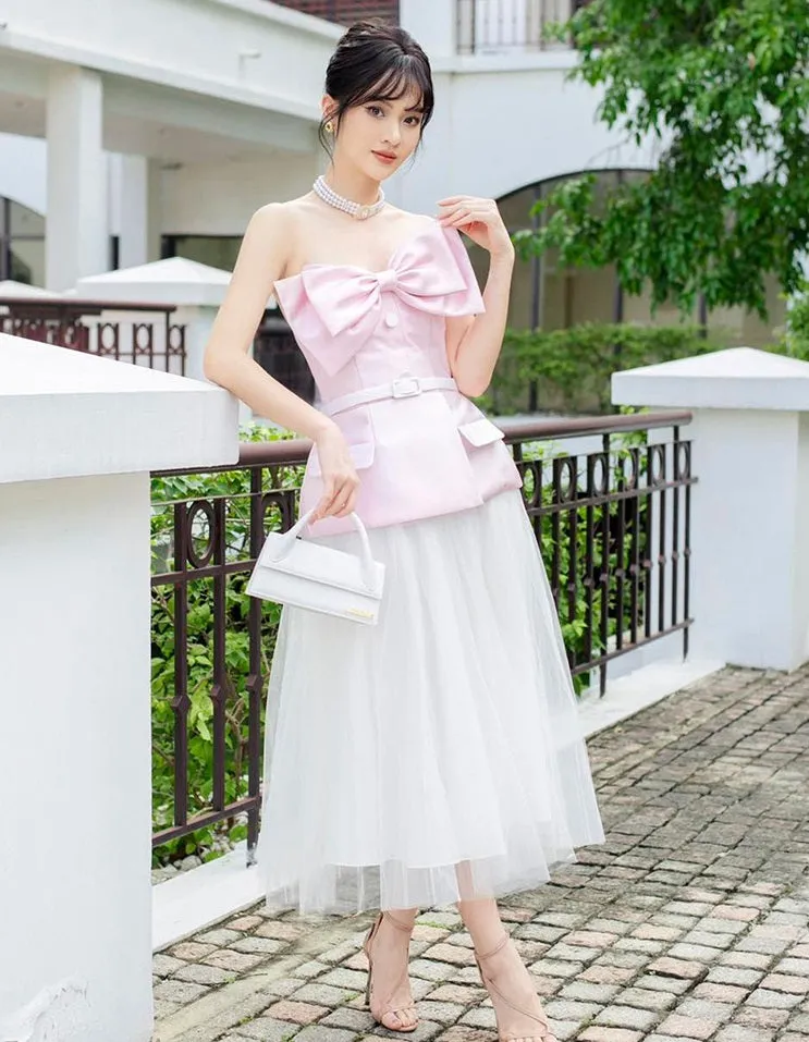 Early Spring 2023 new tube top bow top   skirt suit set- Amanha