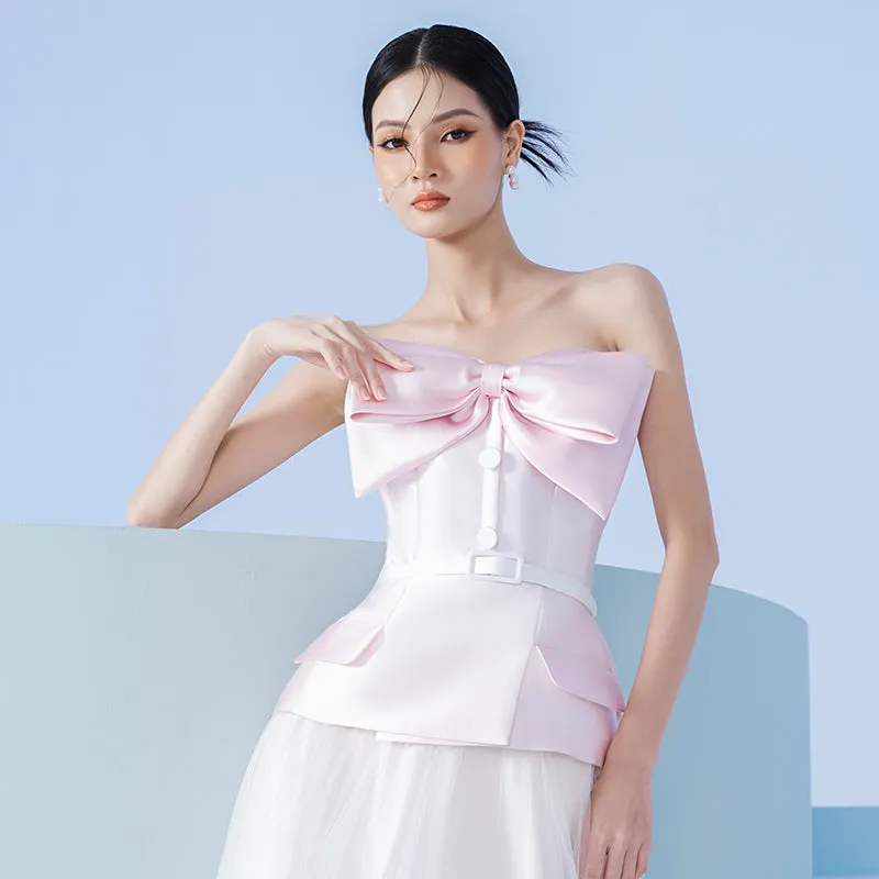 Early Spring 2023 new tube top bow top   skirt suit set- Amanha