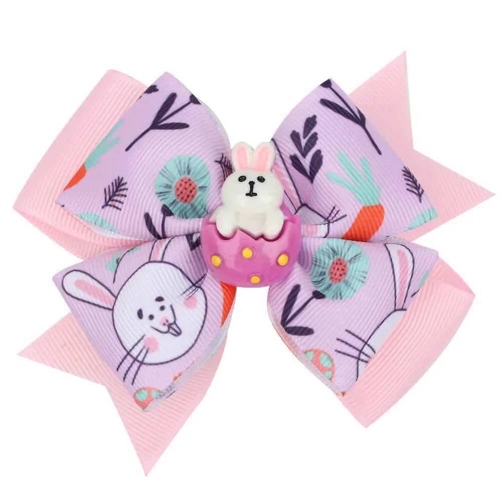 Easter Resin Rabbit Ribbon Hair Bow Clips