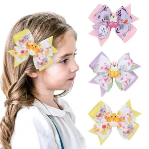 Easter Resin Rabbit Ribbon Hair Bow Clips