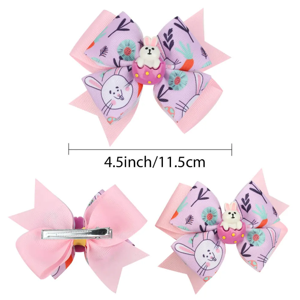 Easter Resin Rabbit Ribbon Hair Bow Clips