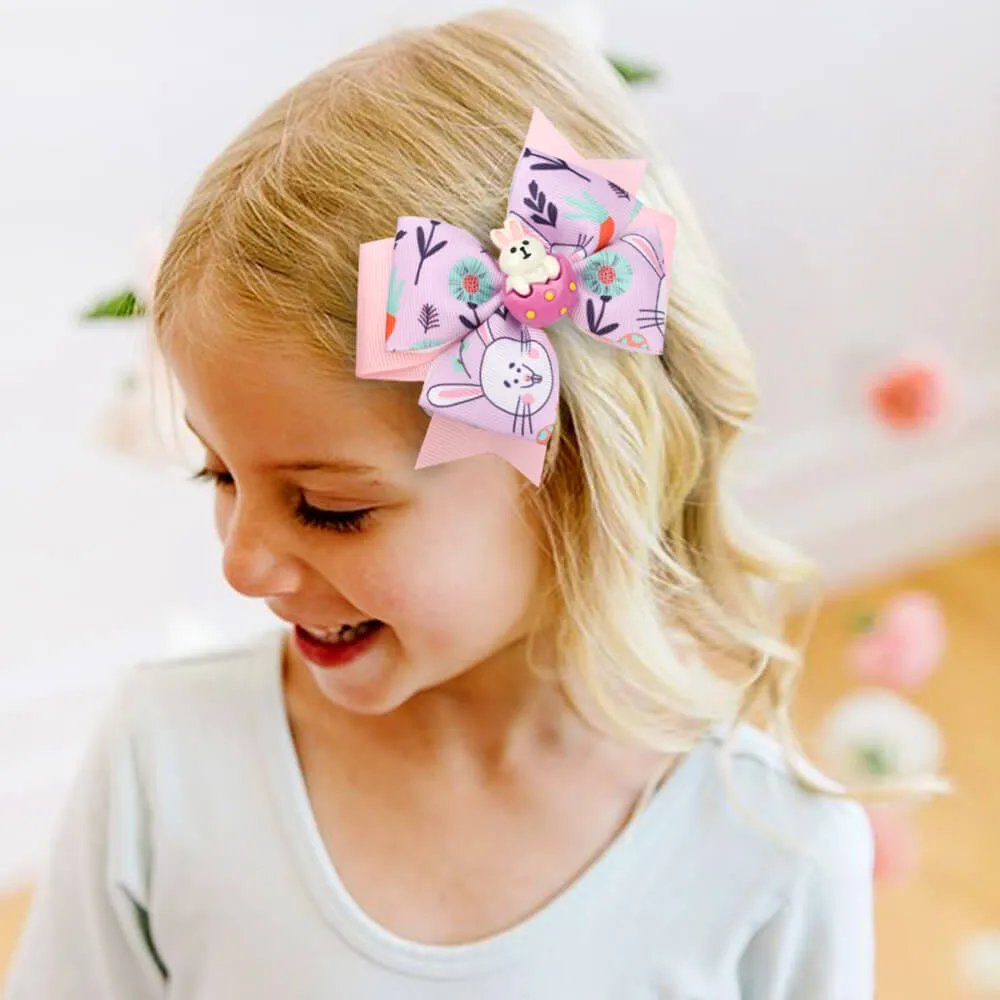 Easter Resin Rabbit Ribbon Hair Bow Clips
