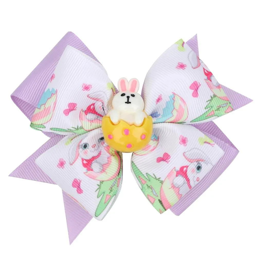 Easter Resin Rabbit Ribbon Hair Bow Clips