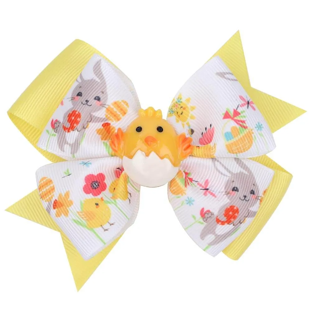 Easter Resin Rabbit Ribbon Hair Bow Clips