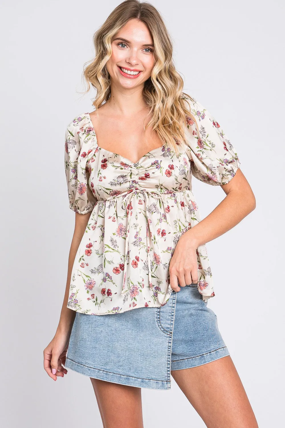 Edward Floral Print Satin Babydoll Blouse Top *FINAL SALE*