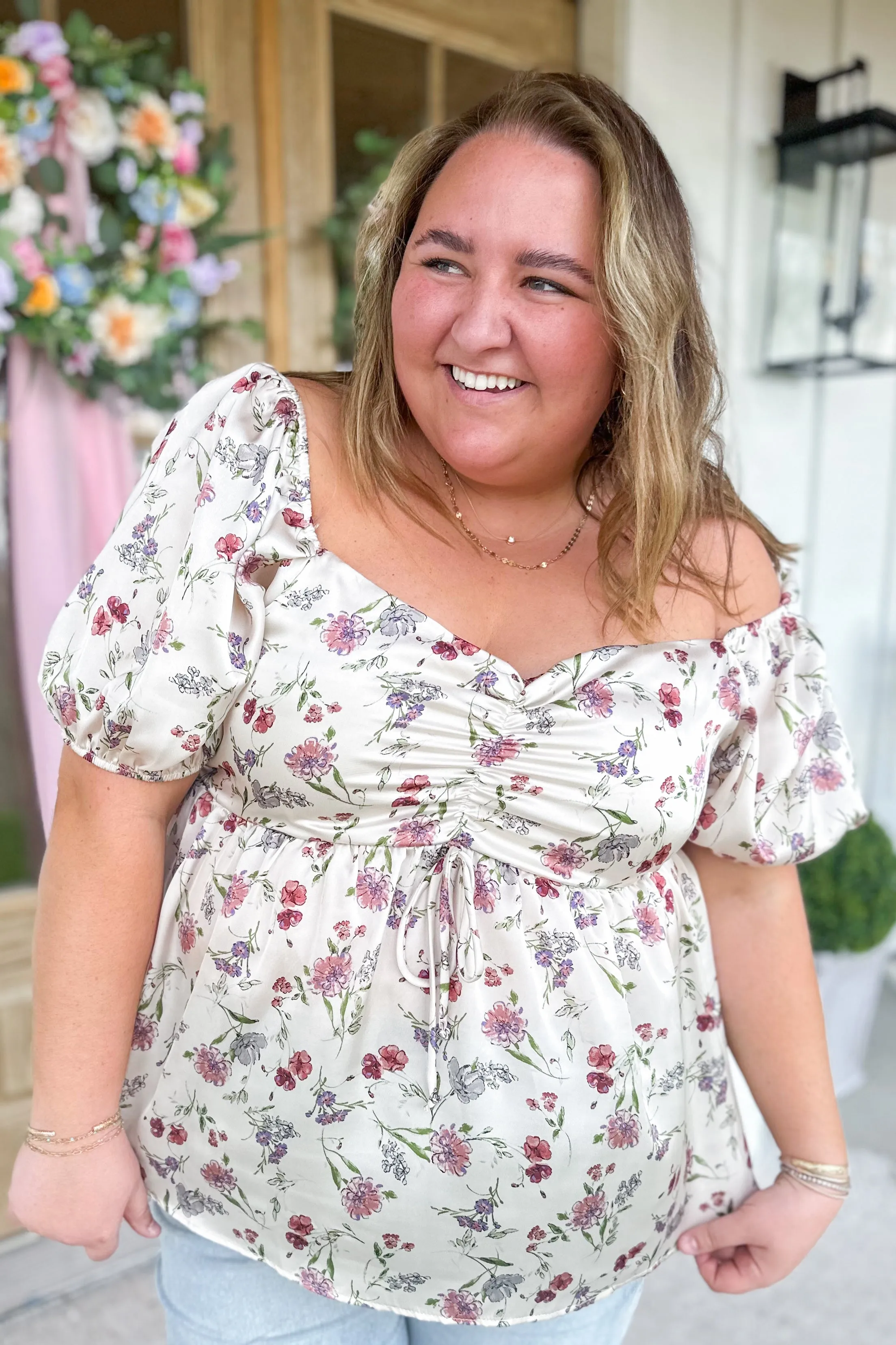 Edward Floral Print Satin Babydoll Blouse Top *FINAL SALE*