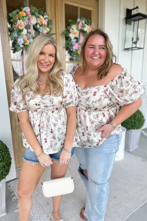 Edward Floral Print Satin Babydoll Blouse Top *FINAL SALE*