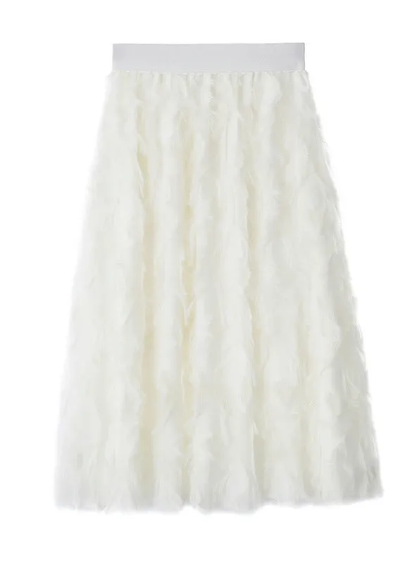 Elastic Waist Feather Fringed Skirt
