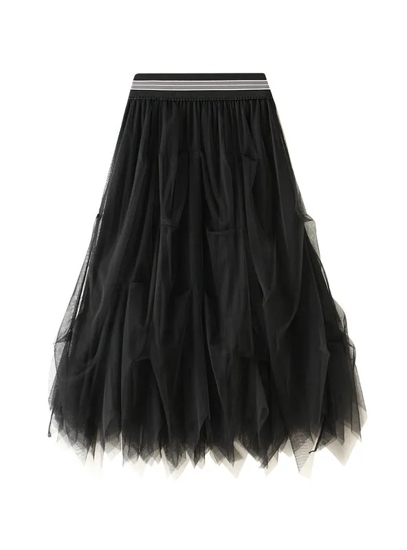 Elastic Waist Striped Gauze Skirt