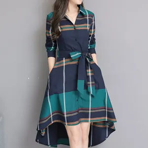 Elegant Asymmetrical Hem Dress Long Sleeve