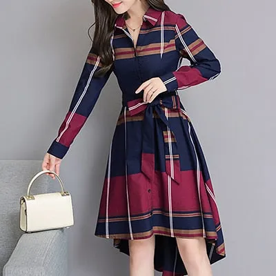 Elegant Asymmetrical Hem Dress Long Sleeve