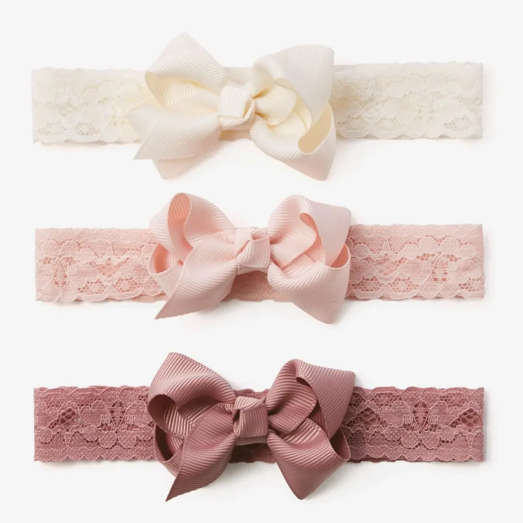 Elegant Baby Mauve Lace Baby Girl Headbands (3pk)