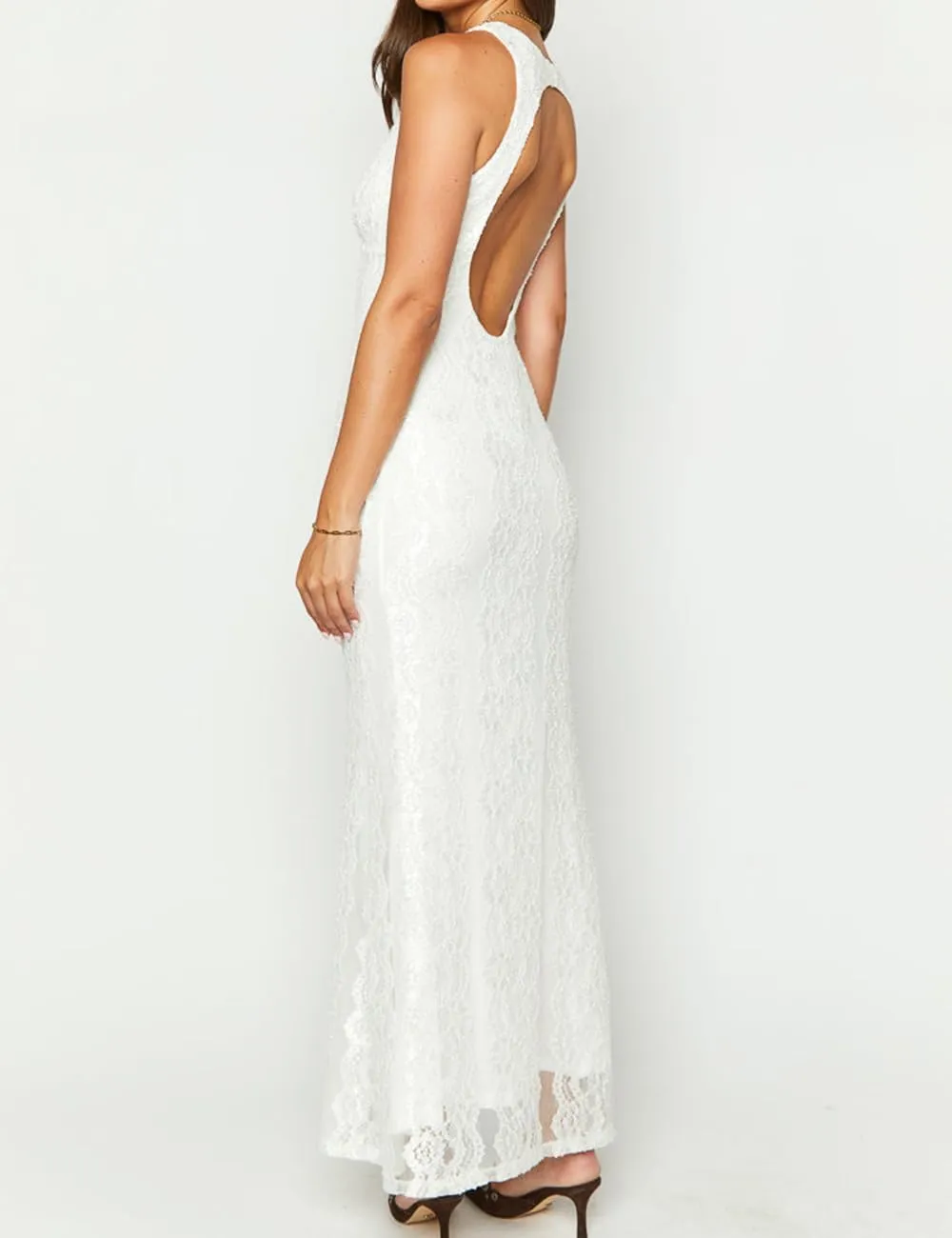 Elegant Lace Floral V Neck Backless Bodycon Dresses for Women Sexy Cut Out Low Back Sleeveless Maxi Dress Wedding Guest