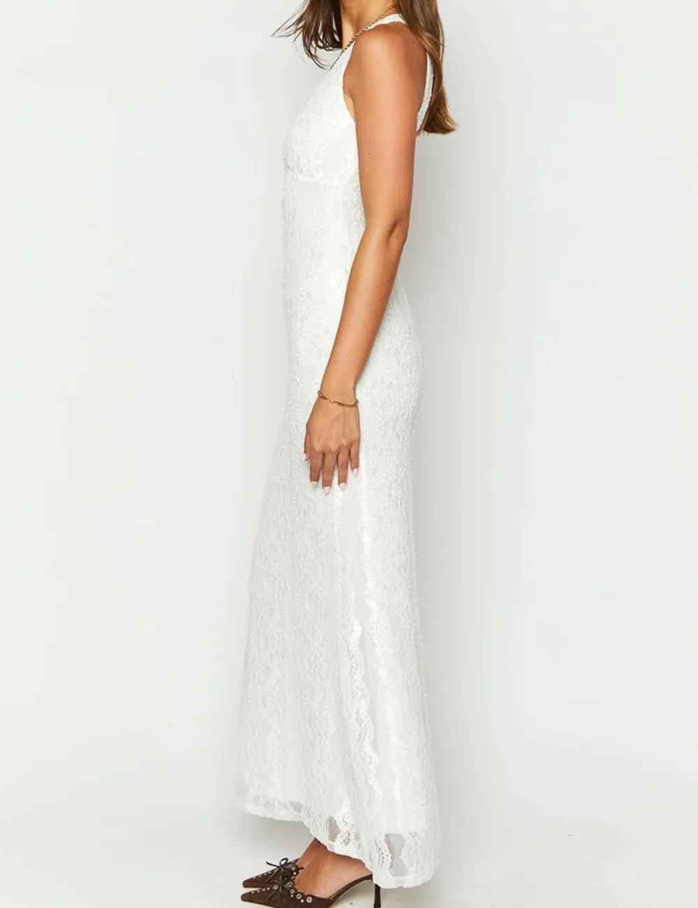 Elegant Lace Floral V Neck Backless Bodycon Dresses for Women Sexy Cut Out Low Back Sleeveless Maxi Dress Wedding Guest