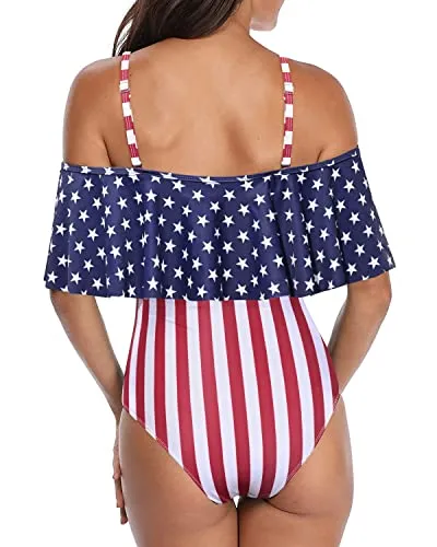 Elegant Ruffle Off Shoulder One Piece Bathing Suit-Flag