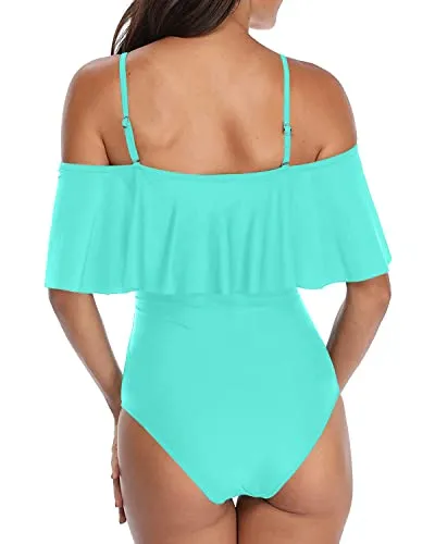 Elegant Vintage Ruffled One Piece Bathing Suit-Aqua