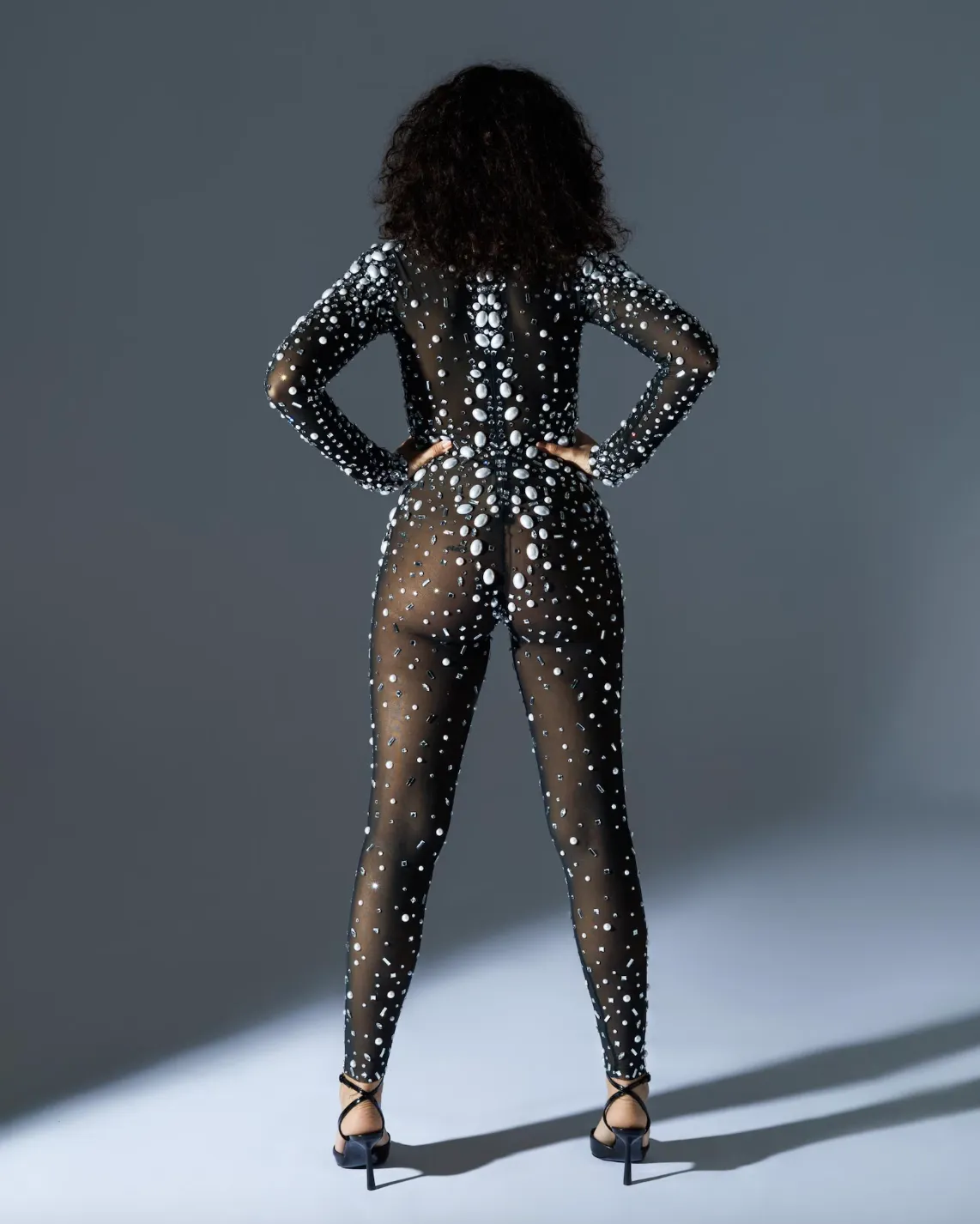 Embellished Catsuit Rhinestones Jumpsuit Crystal Outfits Pearls Bodysuit Shows Costume