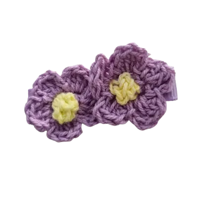Embellished Non Slip Hair Clip - Crochet flower duo (14 Colours)