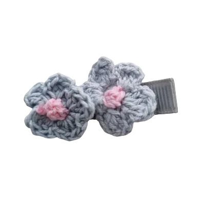 Embellished Non Slip Hair Clip - Crochet flower duo (14 Colours)