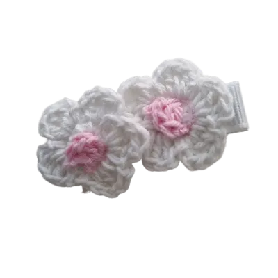 Embellished Non Slip Hair Clip - Crochet flower duo (14 Colours)