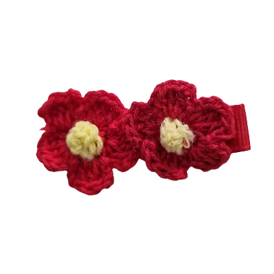 Embellished Non Slip Hair Clip - Crochet flower duo (14 Colours)