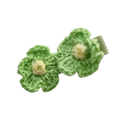 Embellished Non Slip Hair Clip - Crochet flower duo (14 Colours)