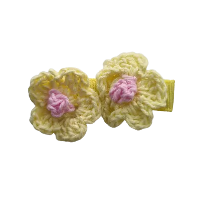 Embellished Non Slip Hair Clip - Crochet flower duo (14 Colours)