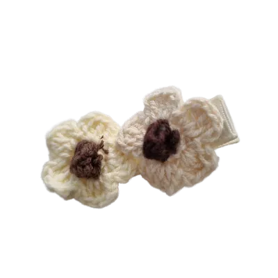 Embellished Non Slip Hair Clip - Crochet flower duo (14 Colours)