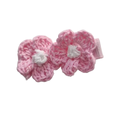 Embellished Non Slip Hair Clip - Crochet flower duo (14 Colours)