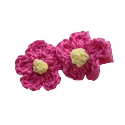 Embellished Non Slip Hair Clip - Crochet flower duo (14 Colours)