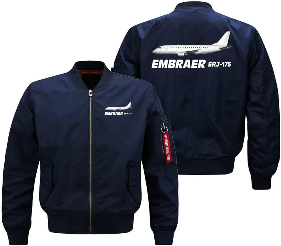 Embraer ERJ-175 Aircraft Windbreaker Lightweight Coat Pilots Men's Flight Ma1 Bomber Jackets, Medium, Black Thin