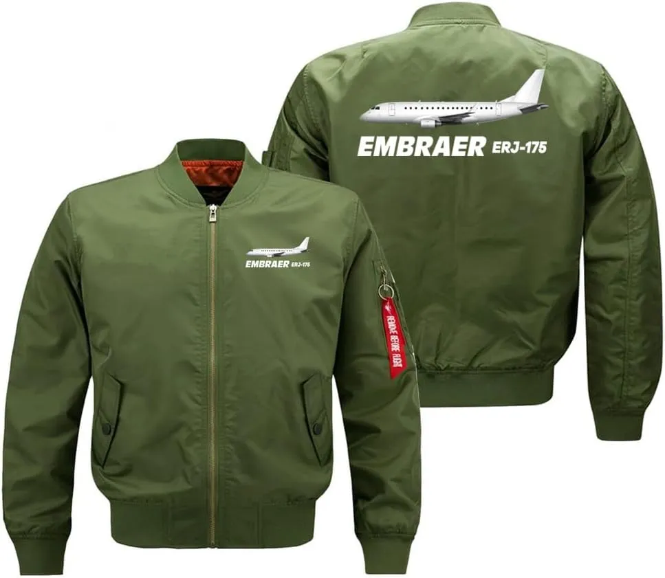 Embraer ERJ-175 Aircraft Windbreaker Lightweight Coat Pilots Men's Flight Ma1 Bomber Jackets, Medium, Black Thin