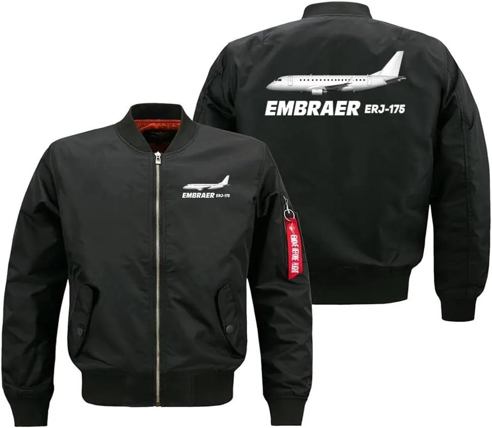 Embraer ERJ-175 Aircraft Windbreaker Lightweight Coat Pilots Men's Flight Ma1 Bomber Jackets, Medium, Black Thin